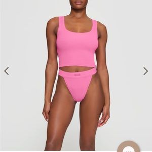 NWT SKIMS SUGAR PINK COTTON RIB TANK AND THONG SET